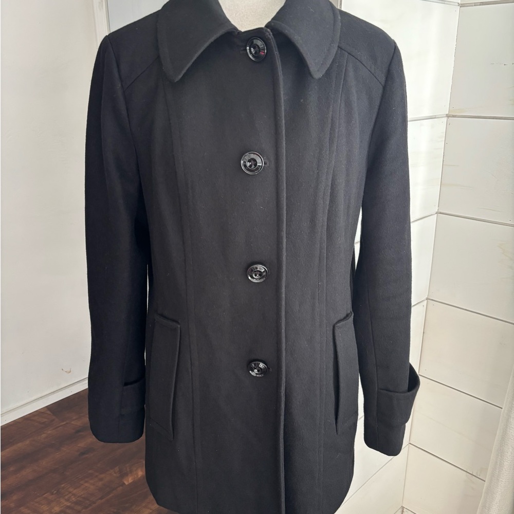 London Fog Black Pea Coat Womens‎ Large Wool Winter Scarf